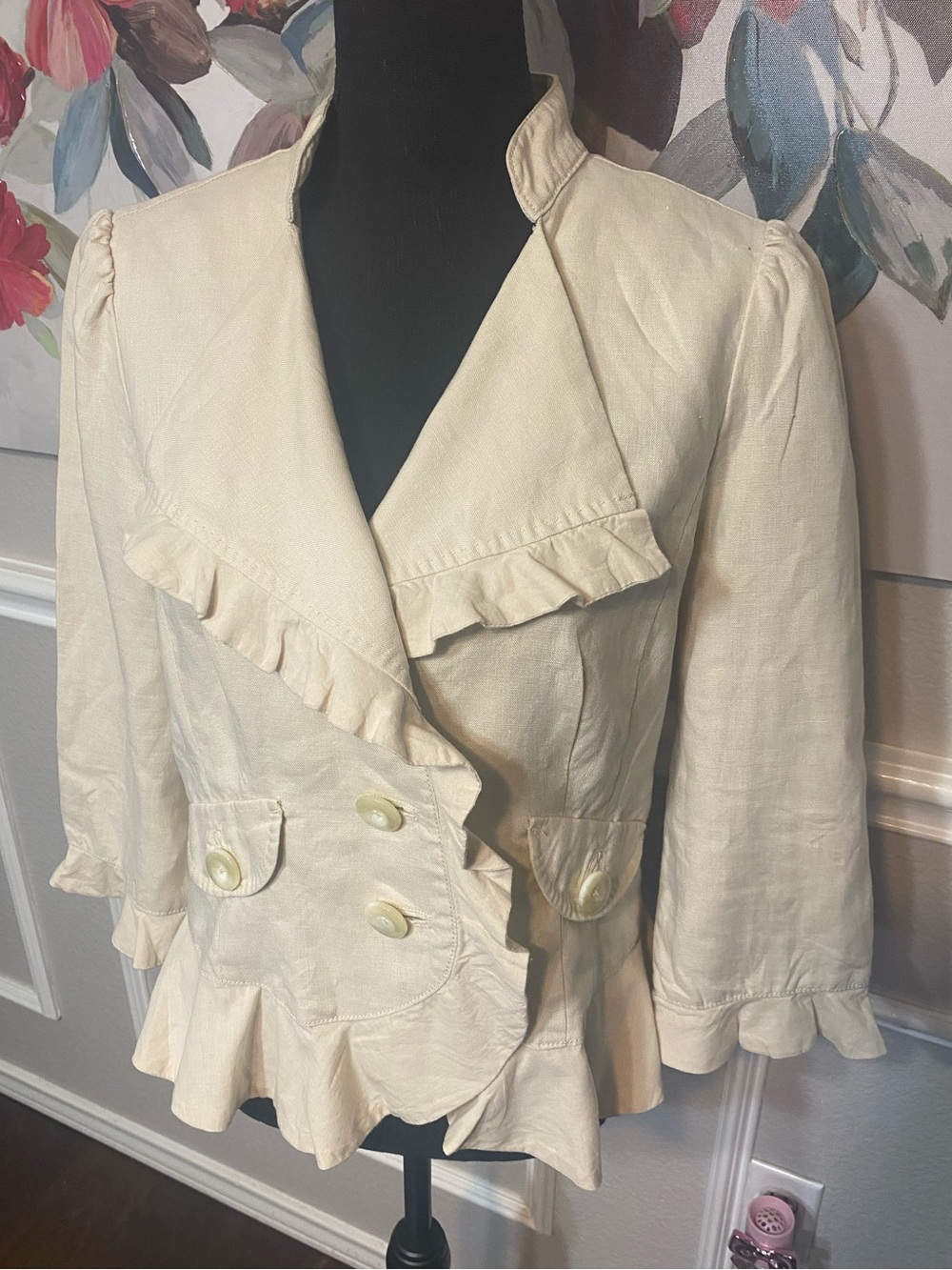 Ivory Ruffle-Trim Blazer - Picture 6 of 11